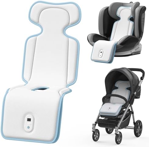 AMACOOL Baby Stroller Cooling Pad, 3D Breathable Carseat Cooling Pad with 2 Built-in Blower, Max 10H Ventilation 3 Speeds 10000mAh Rechargeable Cooling Mat Liner for Toddler Baby Summer Essentials