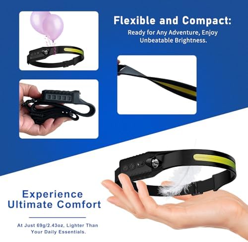 Nessciera Rechargeable LED Headlamp, 400 Lumens, 230° Wide Beam, USB-C, IPX4, 5 Modes — Lightweight, Adjustable Headband; Hard Hat Clips for Camping, Hiking, Running, Repairs & Gift (4 pack, Black)