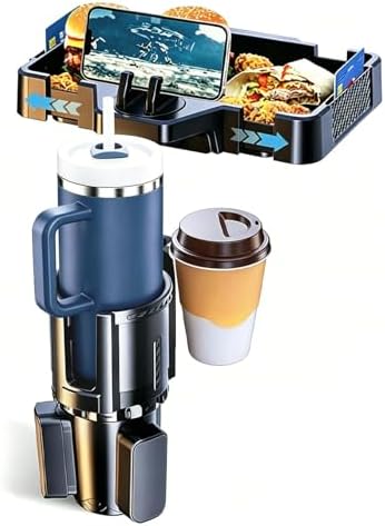 Car Cup Holder Tray, 10 Inch 4-in-1 Cup Holder Tray, 360° Rotating Drink Holder Expander with Detachable Food Tray & Phone Holder, Road Trip Essentials
