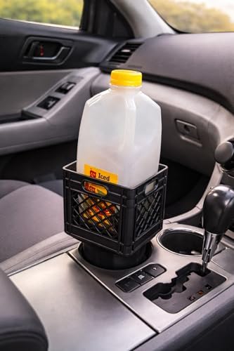 Half Gallon Car Cup Holder Expander - Classic Milk Crate Style Adapter for Square Cartons, Secure Anti-Spill Insert for Juice, Milk & Iced Coffee, Heavy Duty Interior Organizer for SUVs & Trucks