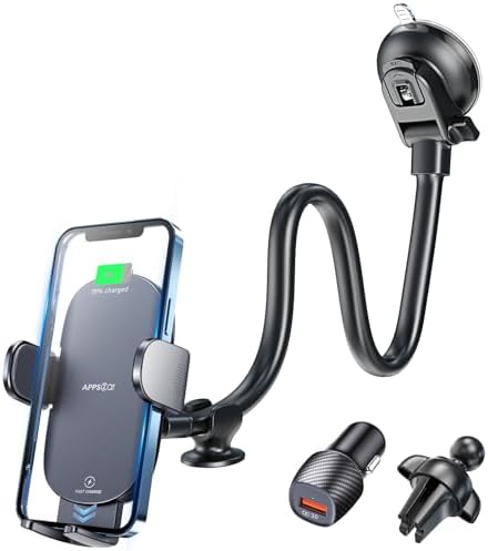 APPS2Car Wireless Car Charger 15W Fast Charging Car Phone Holder Charger Wireless Car Charger Mount for Dashboard Windshield Air Vent Compatible with iPhone 15 Pro Max Plus 14 13 12 Samsung LG & More