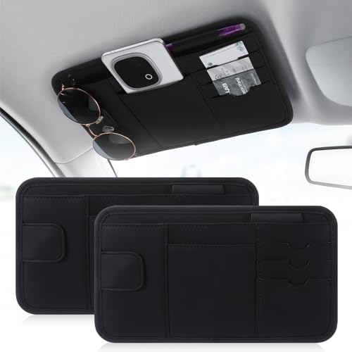 2 Pcs Car Sun Visor Multi-Pocket Organizer, Pu Leather Car Visor Organizer