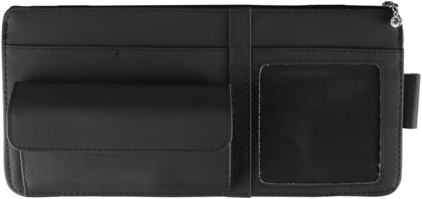 Black Car Sun Visor Organizer, Leather Visor Holder with Photo Frame