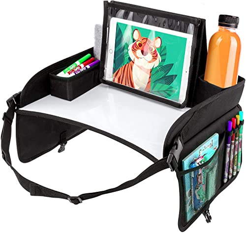 Kids Travel Tray for Kids Car Seat. Toddler Car Seat Tray Table with 6 Compartments and Tablet Stand. Foldable Toddler Table for Travel. Folding Portable Desk. Compact Road Trip Essentials