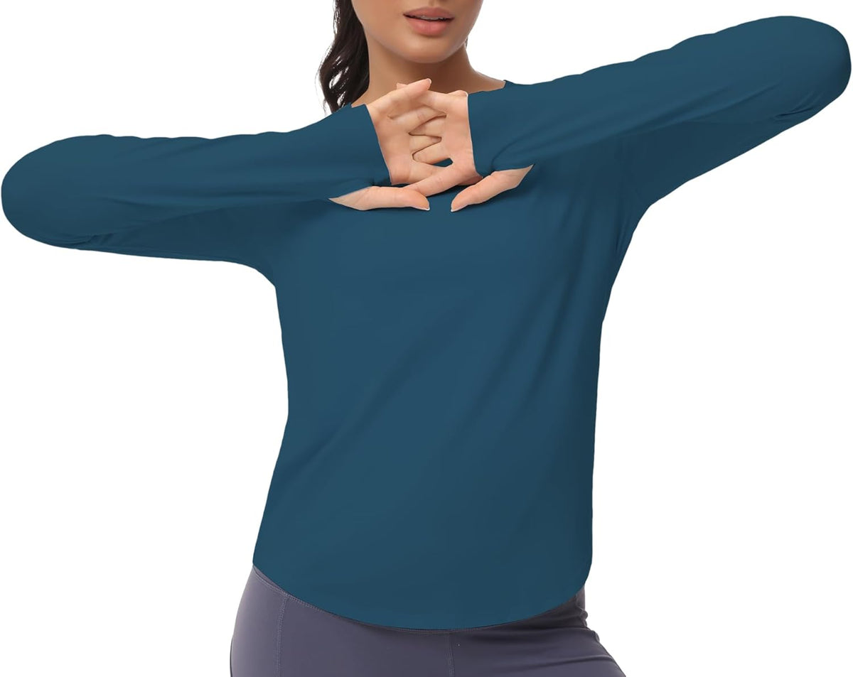 The Gym People Women's Long Sleeve Workout Shirts - Athletic Crewneck Hiking Tops with Thumb Hole