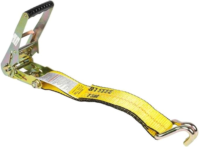 Mytee Products 4 Pack 2 Inch x 50 FT Heavy Duty Ratchet Straps with Double J Hooks | 10,000 lbs. Breaking Strength Yellow Tie Down Straps w/Wire Hooks for Industrial Use, Trailers, Truck & Cargo.