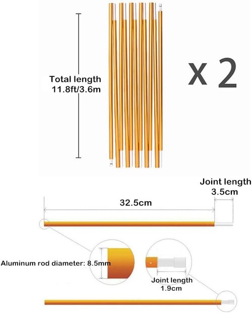 Aluminum Tent Poles - 2 Pack 11.8 ft 7001 Alloy Replacement Bars for Hiking & Camping