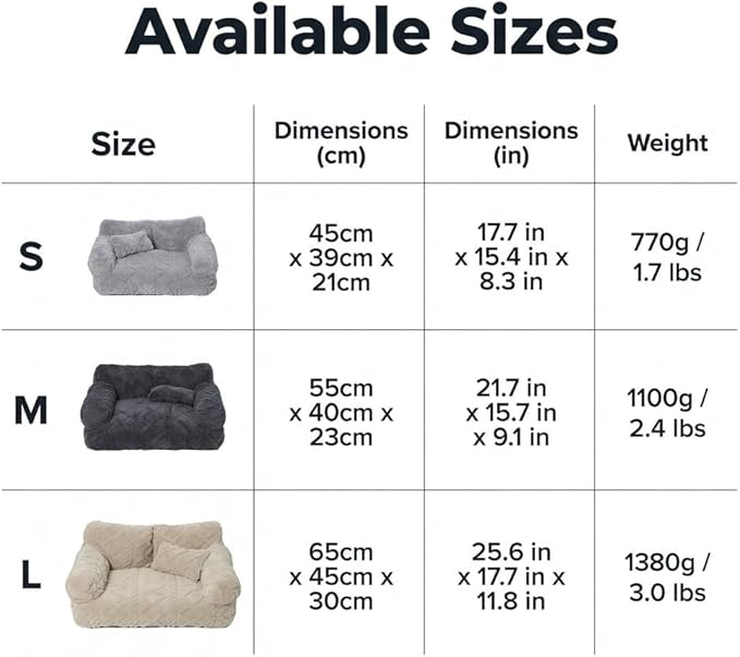 Plush Calming Pet Sofa Bed, Raised Rim, Removable Cover & Non-Slip Bottom for Cats & Dogs, Calming Dog Bed Fluffy Plush Dog Mat for Furniture Protector with Removable Washable Cover (Grey, Large)
