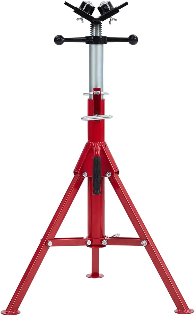 Garvee V-Head Pipe Jack Stand with 2-Ball,28-52 in Adjustable Height,1/8 in-12 in Capacity, 2500 LB Load Capacity,Heavy Duty Carbon Steel Body, Steel Jack Stands with Portable Folding Legs