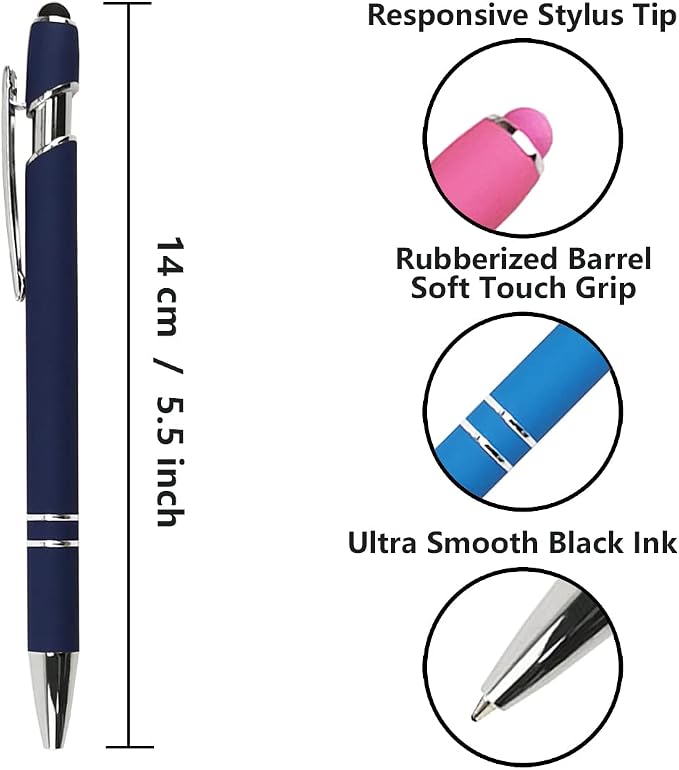 Oddmoal Ballpoint Pen with Stylus Tip, Soft Touch Click Metal Pen, 1.0mm Medium