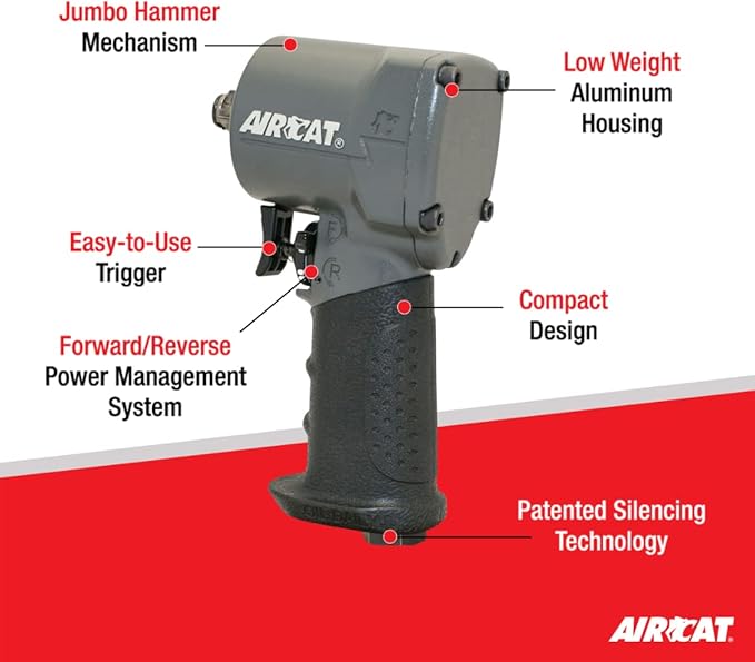 AIRCAT Pneumatic Tools 1057-TH: Stubby Impact Wrench 700 ft-lbs - 1/2-Inch