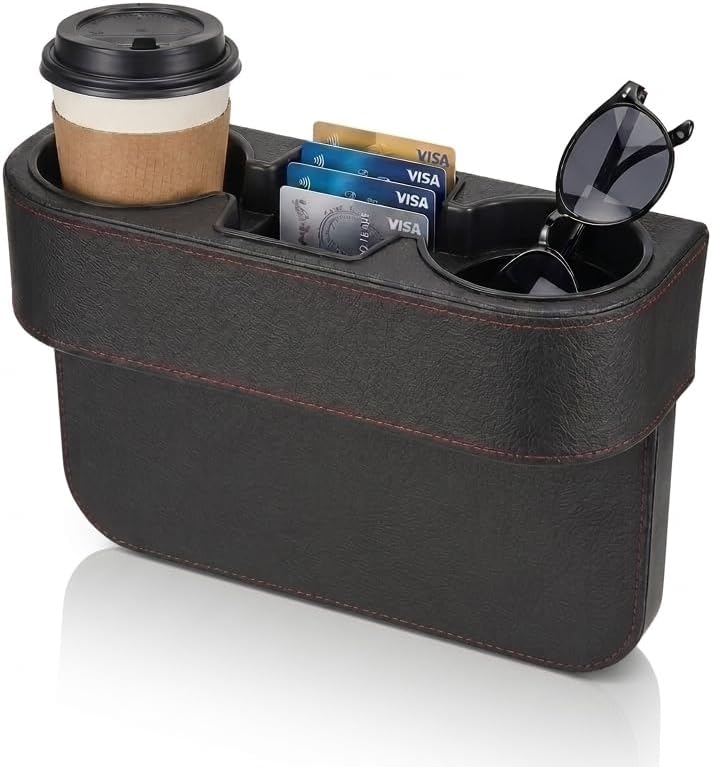 Car Seat Gap Filler w/ 3.36" Cup Holder Organizer Black
