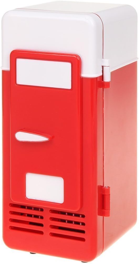 ThreeH New Mini Red USB Fridge Cooler Beverage Drink Cans Cooler/Warmer Refrigerator for Laptop PC Computer Red H-UF05Red
