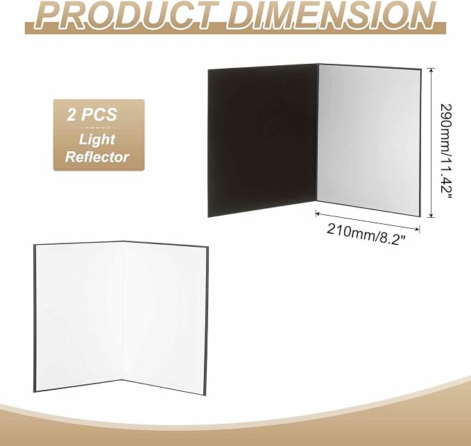 2Pcs 11"x8" Light Reflector 3 in 1 Photography Reflector Cardboards, Foldable &