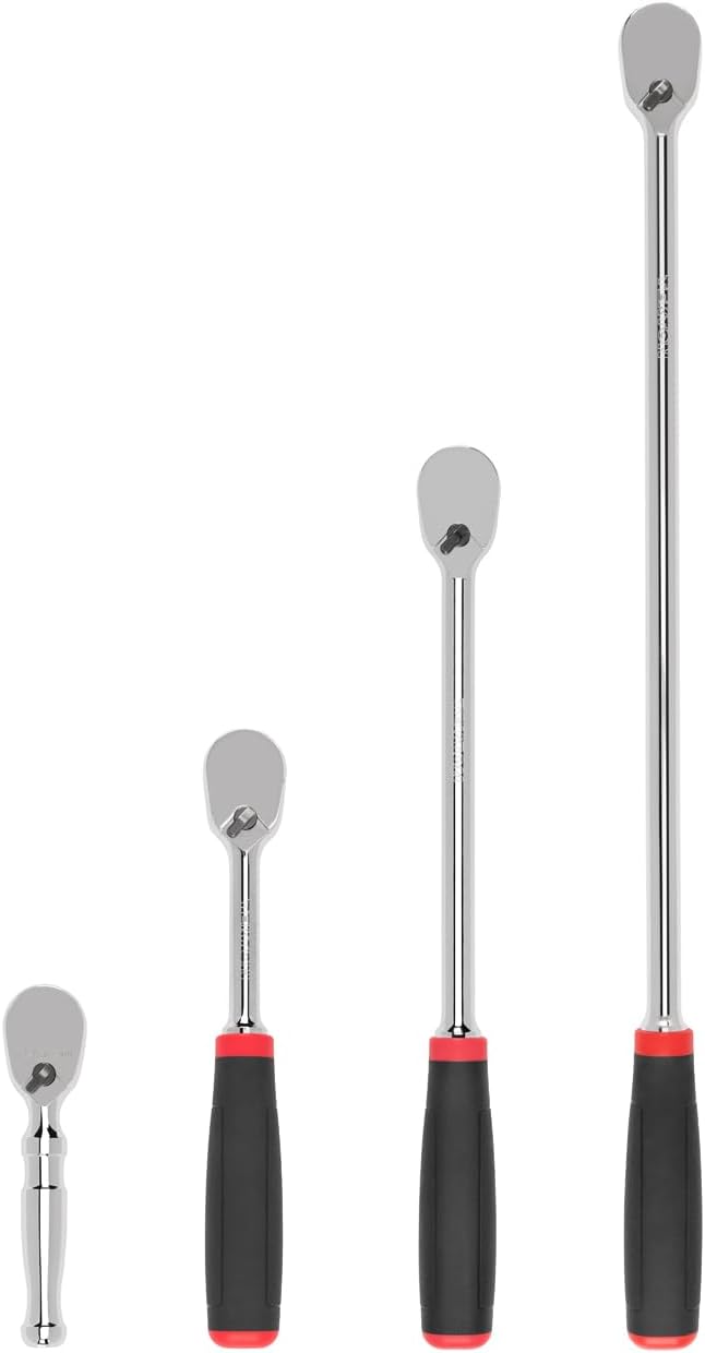 TEKTON 3/8 Inch Drive Non-Quick-Release Comfort Grip Ratchet Set, 4-Piece (4-1/2, 8, 12, 18 in.) | SRH91008
