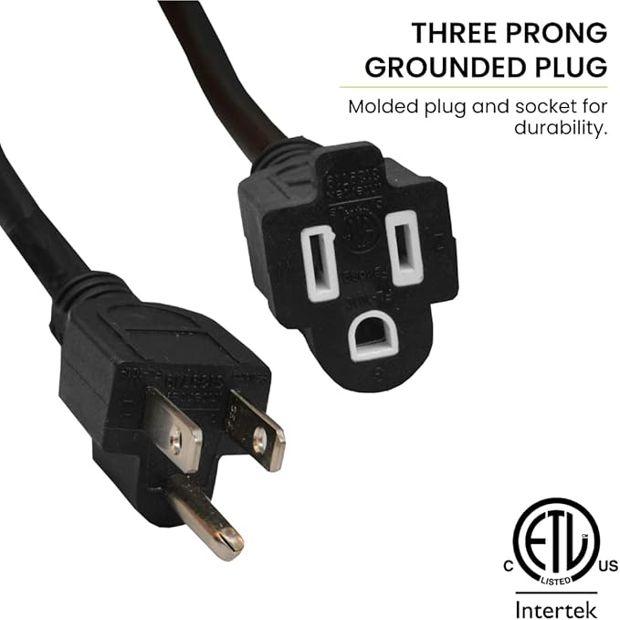 Go Green Power Inc. 14/3 50ft Black Outdoor Extension Cord - Robust, Heavy Duty - Perfect for Outdoor Tools & Equipment - GG-13850BK