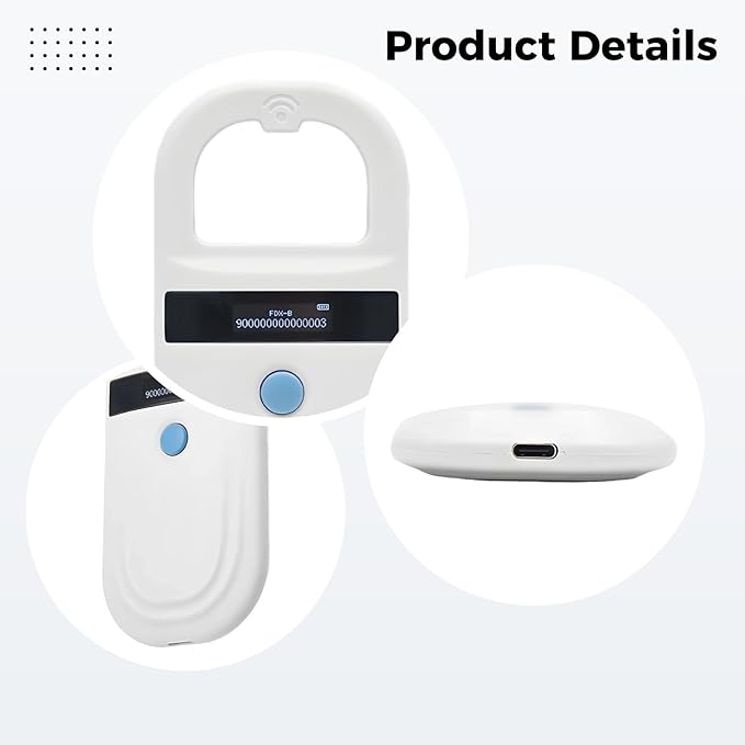 Pet Microchip Reader, Handheld Scanner 134.2Khz, 0-15 Cm Reading, OLED Display, Compatible with Emid Fdx-B, for Pet Identity Tracking