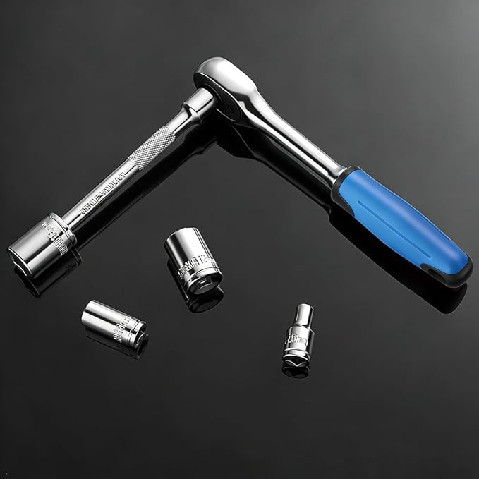 14 Pieces Socket Wrench Kit, 1/4” Drive Socket Set with 72 Teeth Release Ratchet Wrench and Extension Bar, CR-V Sockets