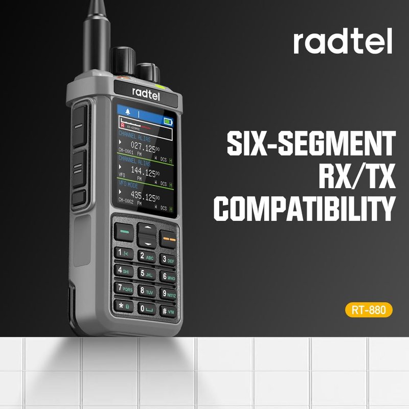 Radtel RT-880G GPS APRS Ham Radio 10W Walkie Talkie Portable CB Radio 1024 Channels HF SSB Rx with Cross-Band Repeater, 2.4 Inch Color Display, 2400mAh Rechargeable Battery,