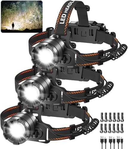 KYEKIO 3Pack Ultra Bright LED Headlamp Rechargeable, Head lamp for Adults