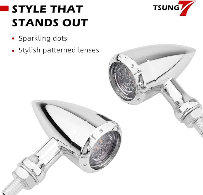 TSUNG 2PCS Motorcycle Bullet LED Front Turn Signal White Amber Light SMD
