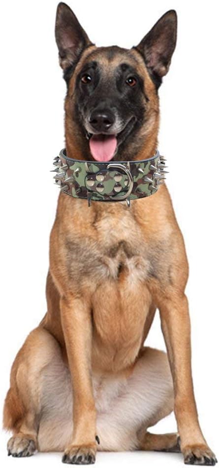 Serijoars Spiked Studded Dog Collar, PU Leather Dog Collar, Adjustable Pet Collars for Medium or Large Breed Pet (M, Leopard5)