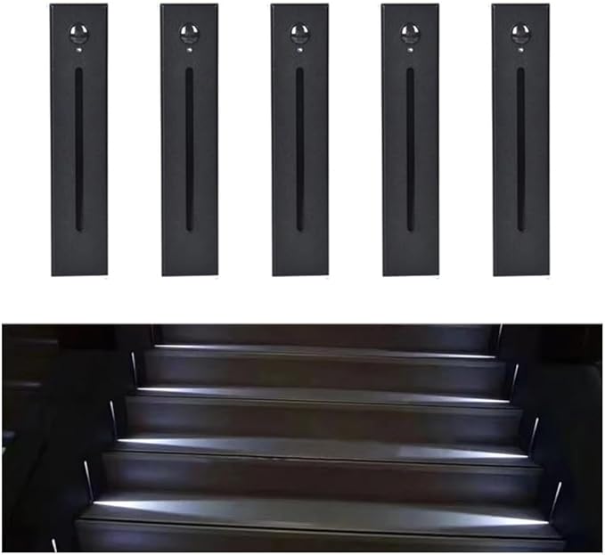 5Pcs Motion Sensor Stair Lights Embedded LED Step Lights, 3W AC85-265V Waterproof Recessed Light Fixtures for House/Wall Cavity/Hallway/Stair/Corner/Decks 4000K Sand Black