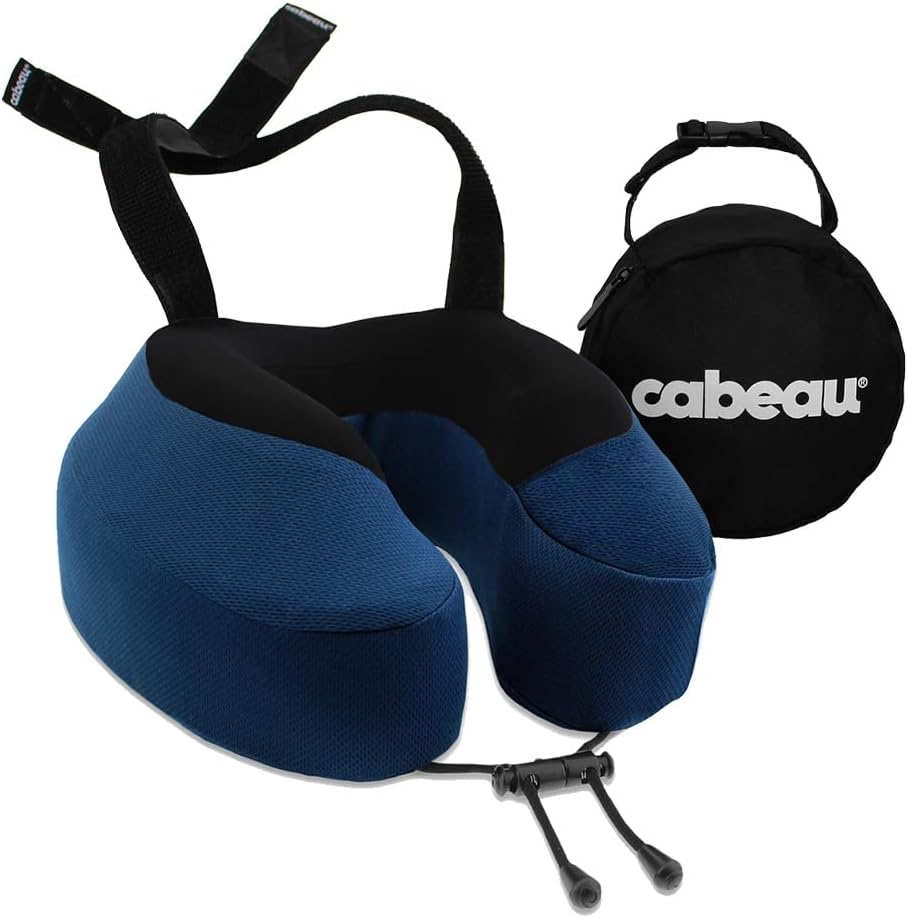Cabeau Evolution S3 Travel Pillow – Straps to Airplane Seat – Ensures Your Head Won’t Fall Forward – Relax with Plush Memory Foam – Quick-Dry Fabric Keeps You Cool and Dry (Indigo)…
