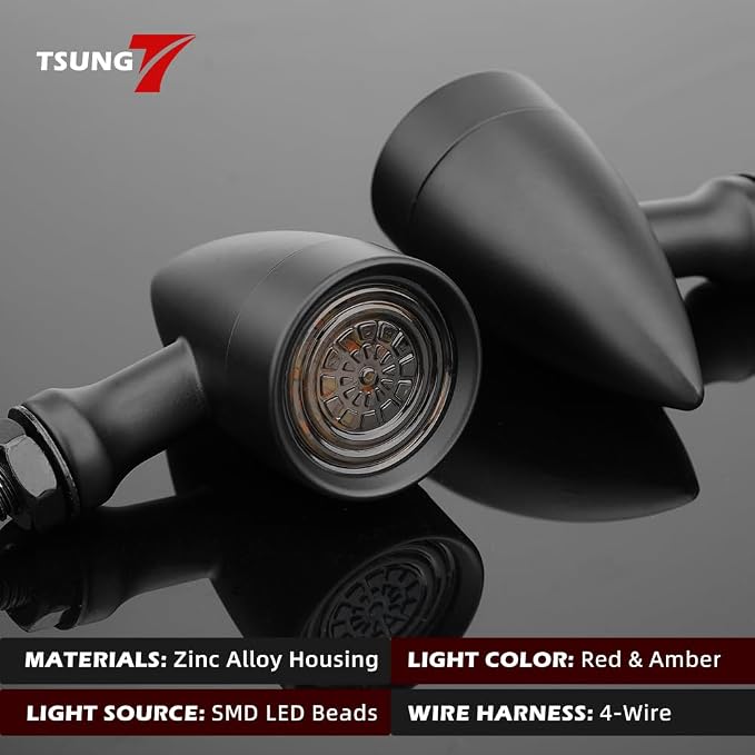 TSUNG Universal Motorcycle LED Turn Signals Small Bullet Front Rear Blinkers