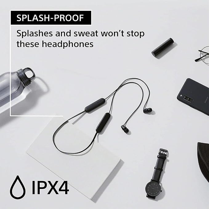 Sony WI-C100 Wireless in-Ear Bluetooth Headphones with Built-in Mic, Black | Up to 25 Hrs of Battery, Clear Hands-Free Calling, Easy Button Operation, Flexible Neckband, IPX4 Water Resistant