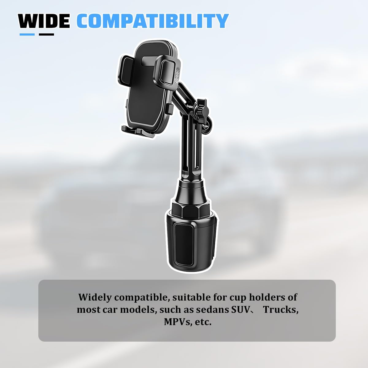 Car Cup Phone Holder, 360° Rotation Adjustable Vehicle Cup Cell Phone Mount with Expandable Base, Automotive Interior Smartphone Holder, Universal for SUV RV Truck