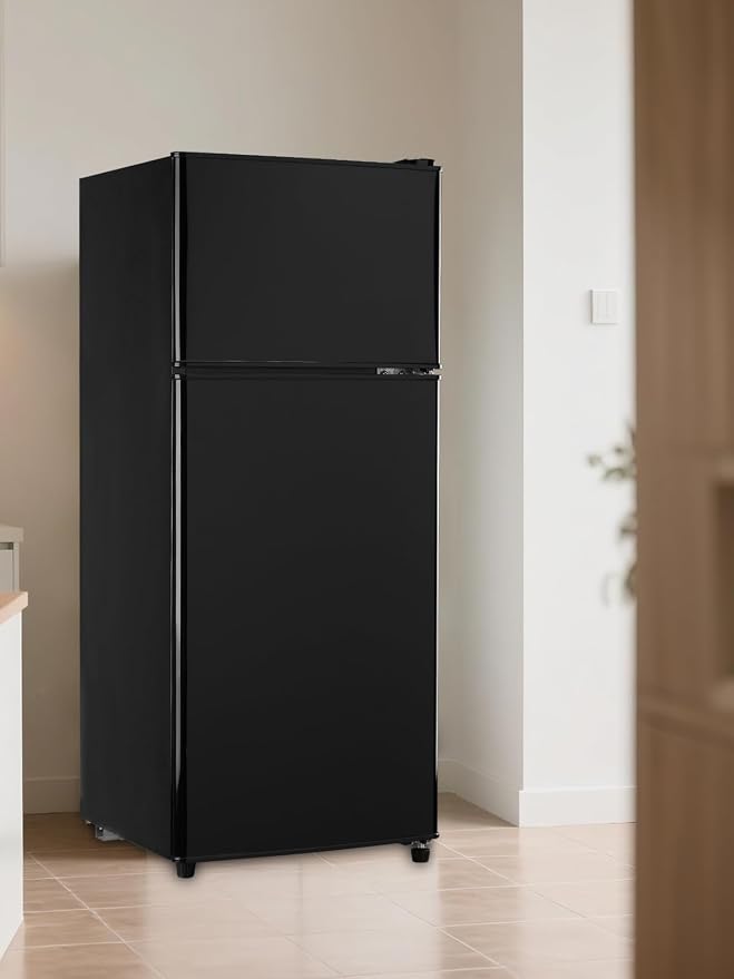 F.W.WOOLWORTHS 3.8 Cu.Ft Refrigerator with Freezer | Compact Fridge with 2 Doors for Office, Kitchen, Dorm and Bedroom, 7 Level Temp Adjustable Thermostat, Black