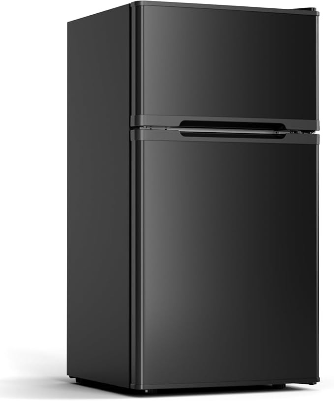 COWSAR 2.5 Cu.Ft Mini Compact Refrigerator with Freezer, Double Reversible Door with 2 Removable Shelves, Commercial Drink Fridge for Bedroom, Office, Kitchen, Dorm, Black