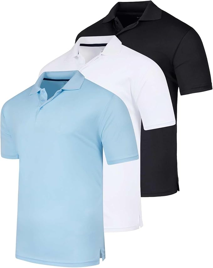 Real Essentials 3 Pack: Men's Quick-Dry Short Sleeve Athletic Performance Polo Shirt (Available in Big & Tall)