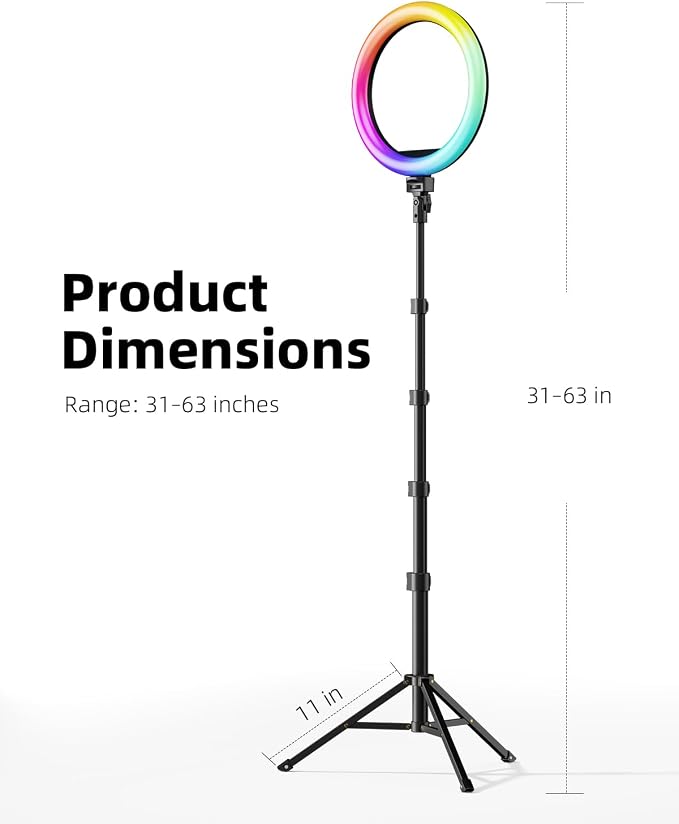 TODI 12" RGB Ring Light with 63" Tripod Stand, 3 CCT Mode and 39 Color Mode