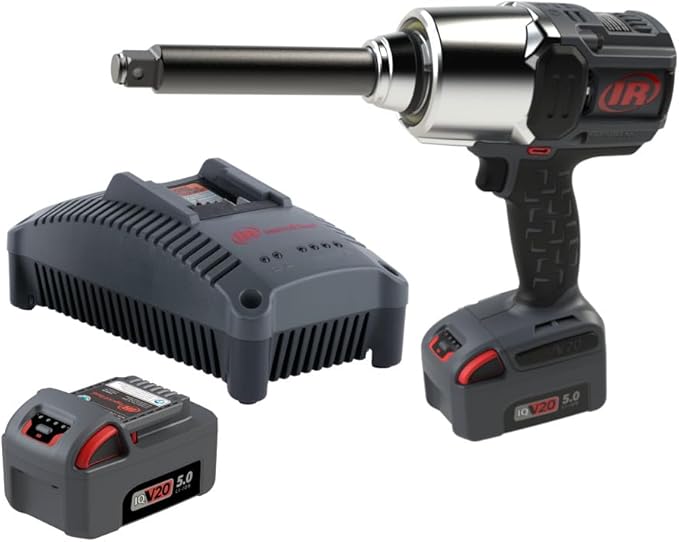 Ingersoll Rand W8571-K2 3/4" 20V Cordless Impact Wrench 2 Battery Kit, 2000 ft-lb Torque, 6" Extended Anvil, Friction Ring Thru-hole, Pistol