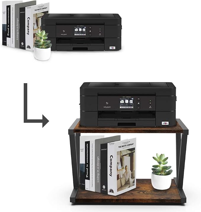 VEDECASA Retro Desktop Printer Stand 2 Tiers Under Desk Wood Printer Shelf