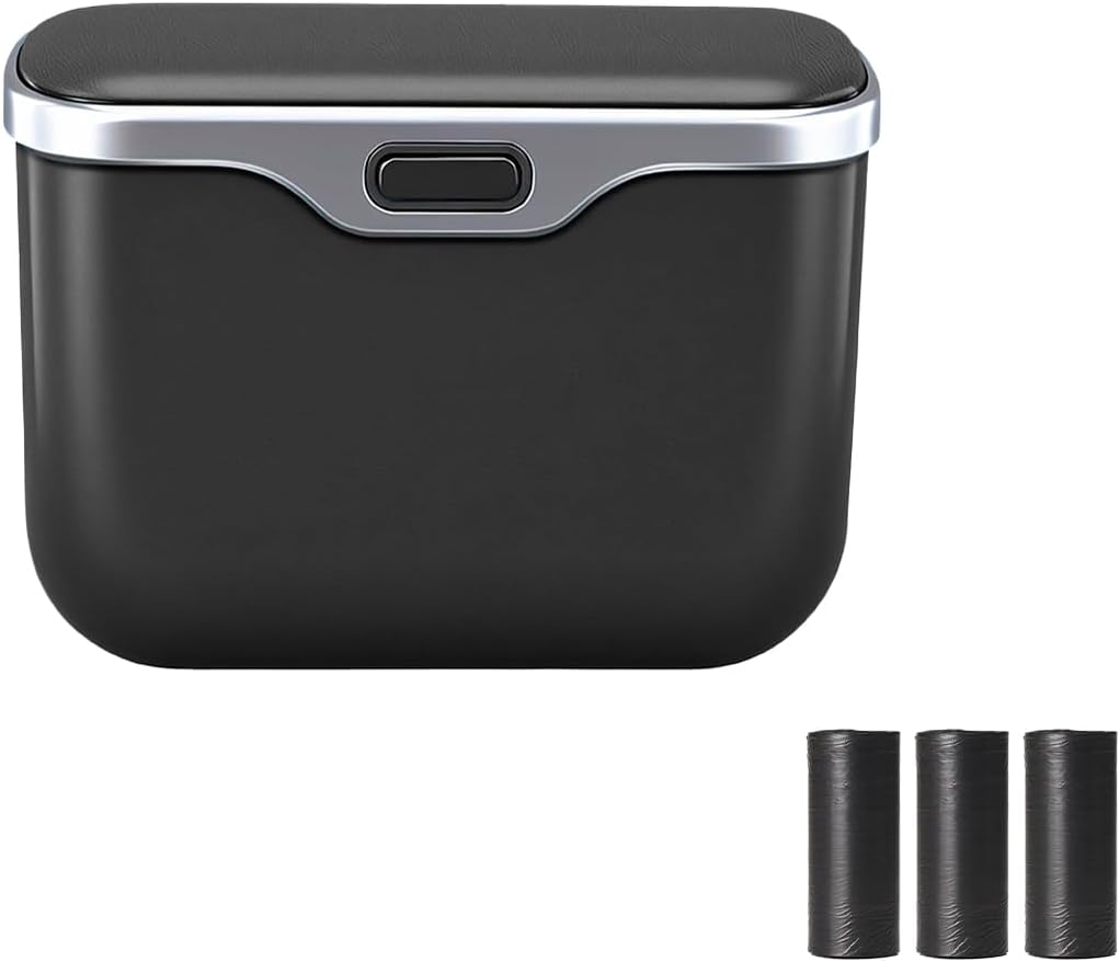 Osilly Car Trash Can, Leak-Proof Multipurpose Vehicle Door Garbage Can with Lid, Portable Automotive Interior Trash Bin Storage Organizer, Universal Fit (Black)