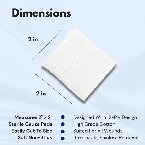 Dealmed Sterile Gauze Pads - 2" x 2" Disposable & Individually Wrapped (100 Count) for First Aid Kits