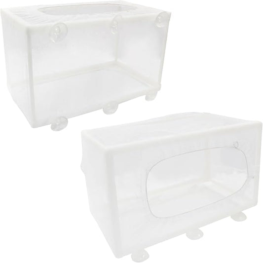 Hordion 2 Pack Mesh Aquarium Breeder Box, Fish Tank Breeder Net Fry Hatchery Incubator Mesh with Suction Cups for Newborn Small Fish, Large Size