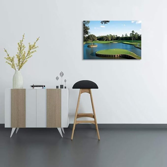chenchenArt USA Golf Course Wall Art TPC Sawgrass Golf Course Pictures Canvas Prints Golf Wall Decor for Living Room Bedroom Bathroom Home Decorations Framed Ready to Hang(24''H x 36''W)