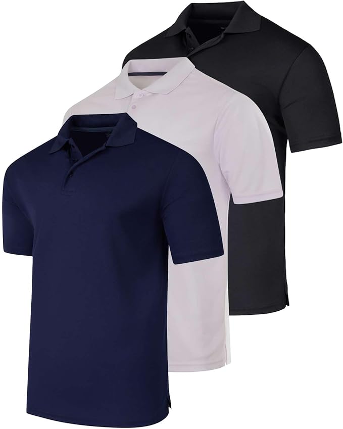 Real Essentials 3 Pack: Men's Quick-Dry Short Sleeve Athletic Performance Polo Shirt (Available in Big & Tall)