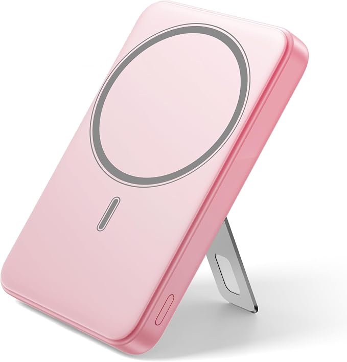 for Magsafe Portable Charger, 10000mAh Wireless Power Bank with Stand, USB C PD 20W Fast Charging Powerbank, Magnetic Battery Pack Compatible for iPhone 17/16/15/14/13/12 Series - Pink