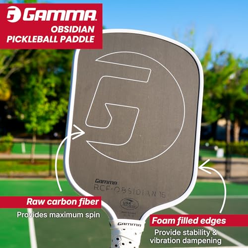 Gamma Obsidian 10 Carbon Fiber Pickleball Paddle with 10mm Core, Comfortable Molded Foam Handle, and Customizable Handle Weight System
