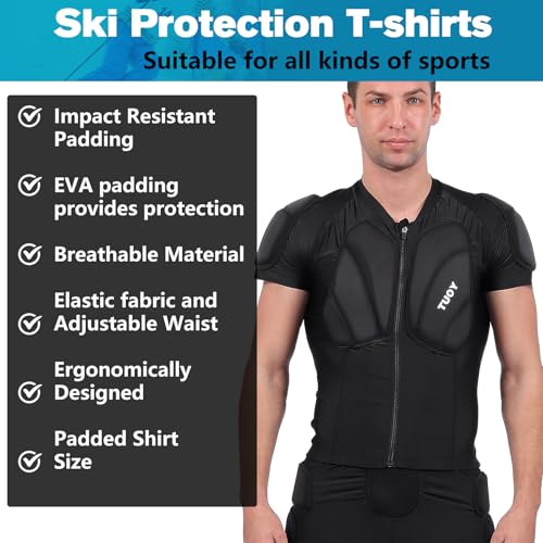 Dialudon Men's Snowboard Protective Padded Shirt for Back Spine Shoulder Chest Protector Ski Compression Impact Shirt for Ice Skating Skateboard
