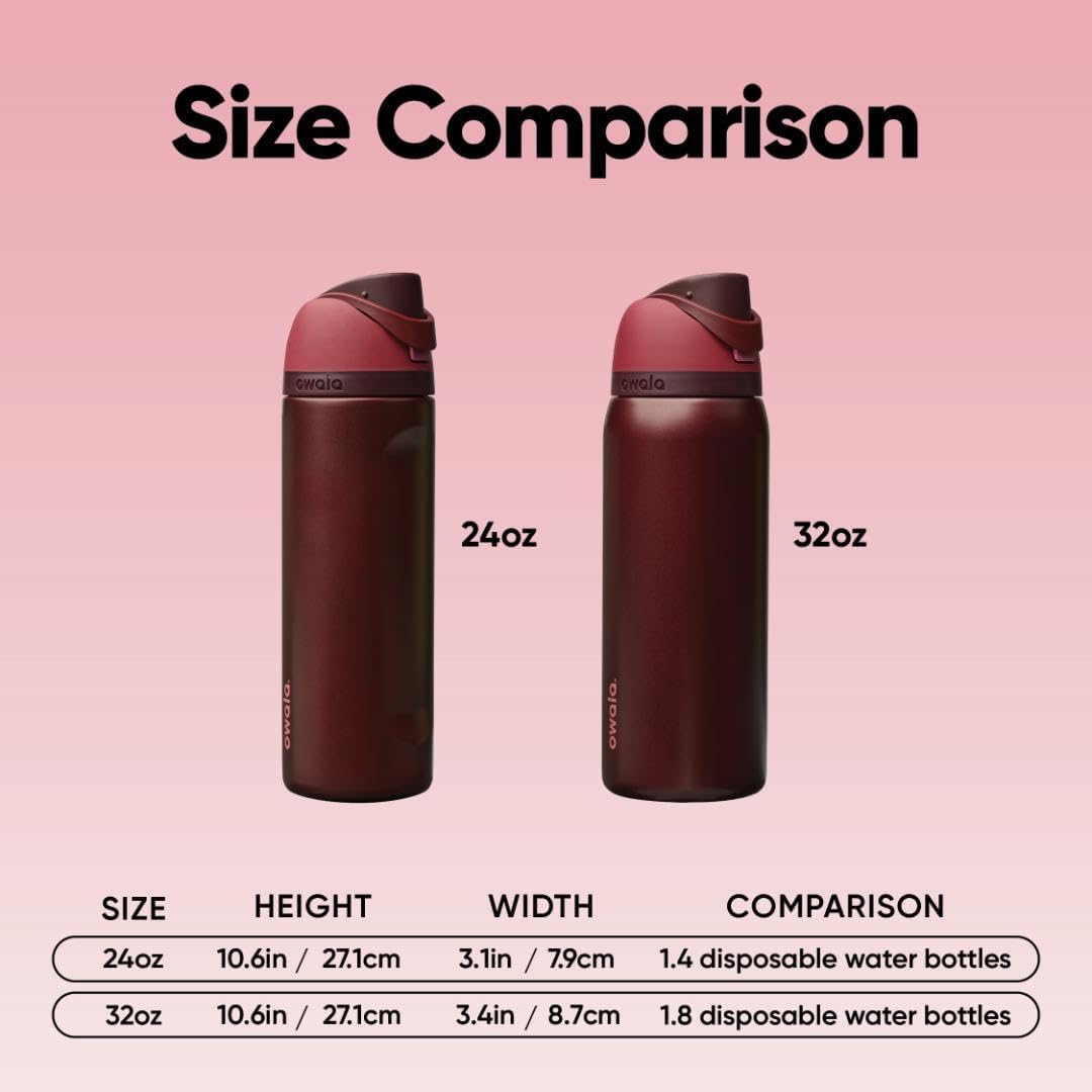 Owala FreeSip Insulated Stainless Steel Water Bottle - BPA-Free, 32 Oz, Black Cherry | Perfect for Travel
