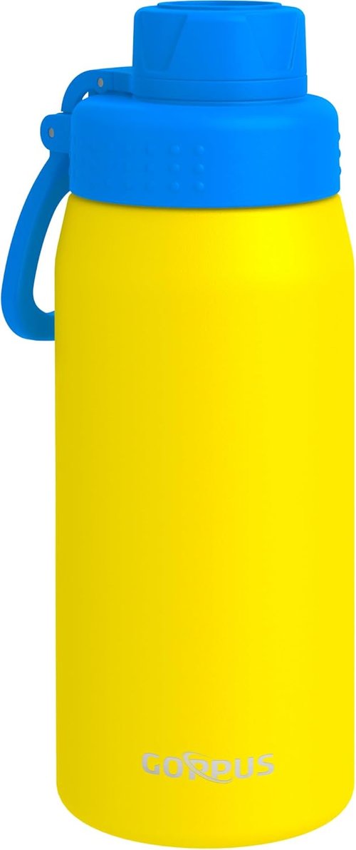 GOPPUS Kids Water Bottle - 19oz Stainless Steel Insulated, Leakproof, BPA Free - Yellow for School