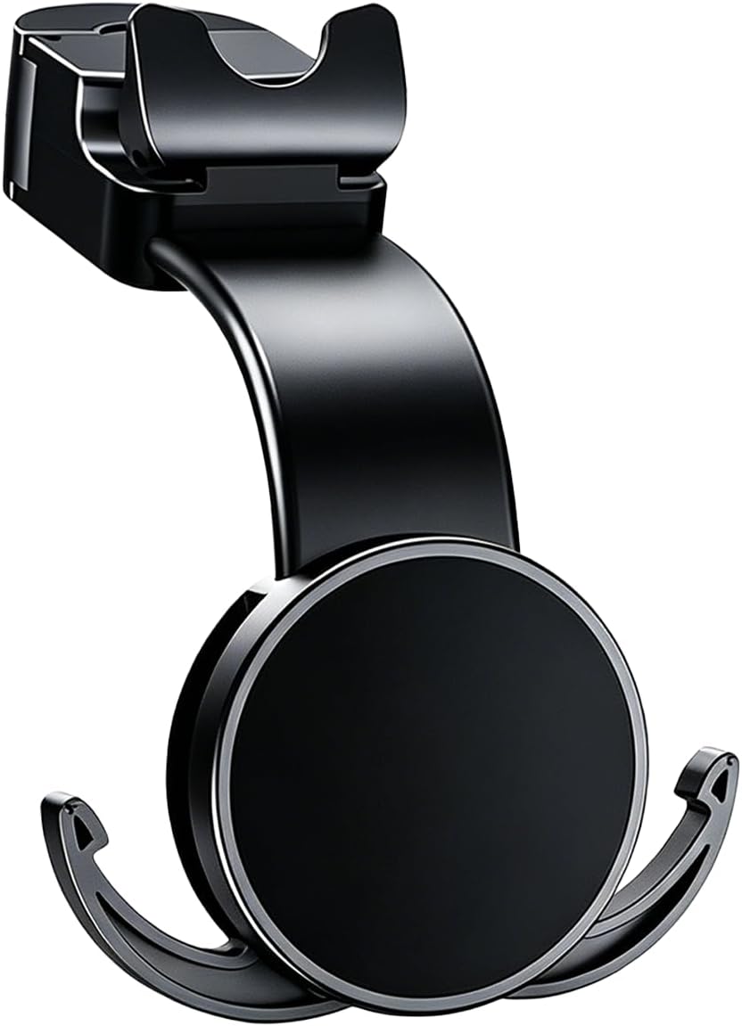 Phone Holder for Backseat, 360° Rotation Adjustable Snap-on Magnet Phone Holder, Car Headrest Hook with Swivel Magnet Phone Holder, Universal Car Headrest Hooks for Bags Handbag Grocery Bag