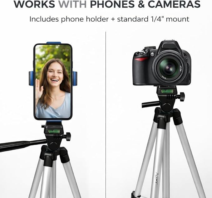 Acuvar 50” Phone Tripod with Holder – Lightweight Aluminum Tripod Stand