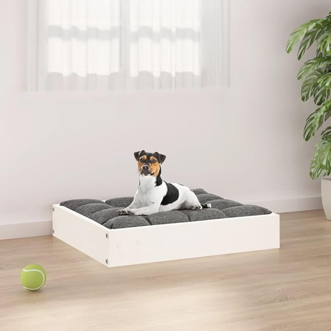 Solid Wood Pine Dog Bed, Solid Wood Pet Bed, Small Pet Furniture Cat & Dog Bed Frame, White 20.3"x17.3"x3.5",-543